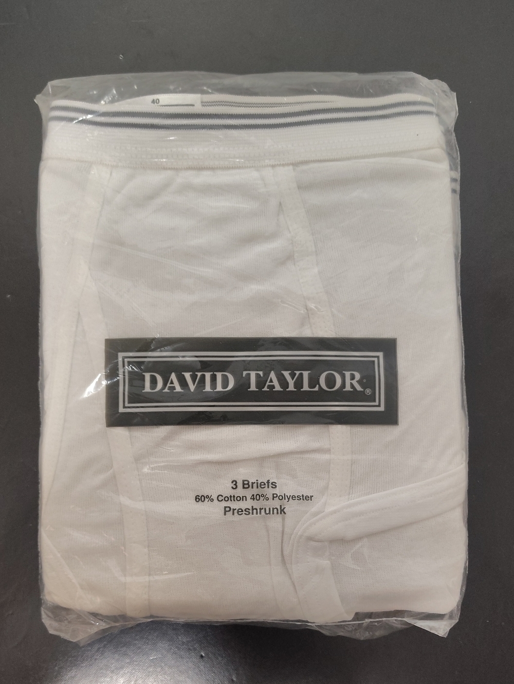 Vintage David Taylor Preshrunk White Cotton Polyester Men'sBrief -3Pack -Size 40